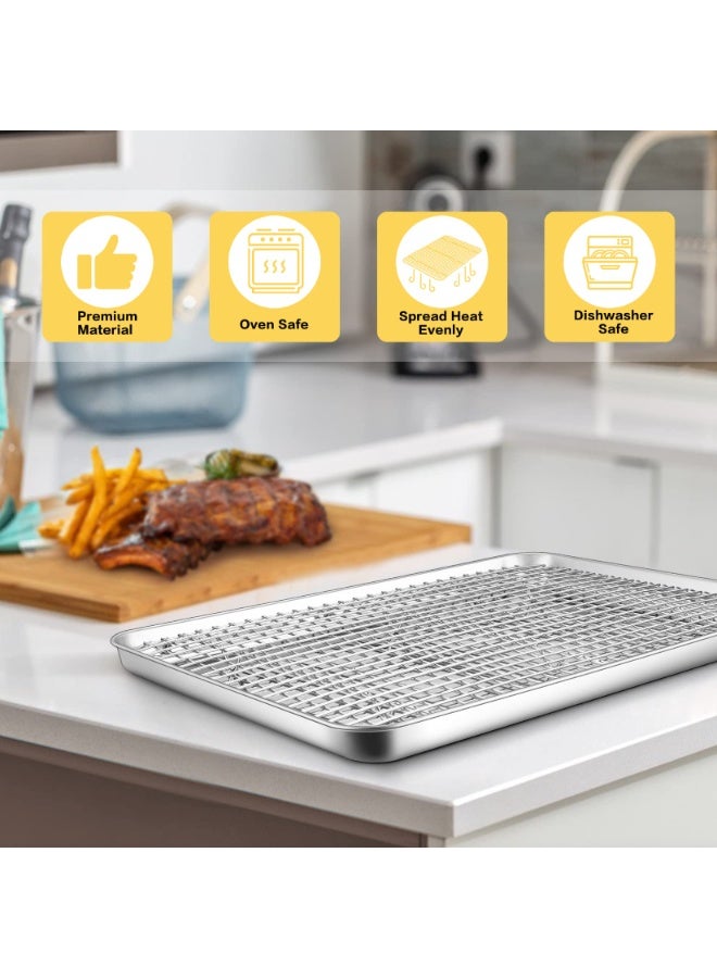 15.6 Inch Baking Pan with Rack Set, Stainless Steel Oven Sheet Pan Tray with Cooling Rack, For Cookies, Bacons, Meat, Non-toxic & Heavy Duty, Rust-free & Dishwasher Safe - 1 Pan & 1 Rack - Image 4